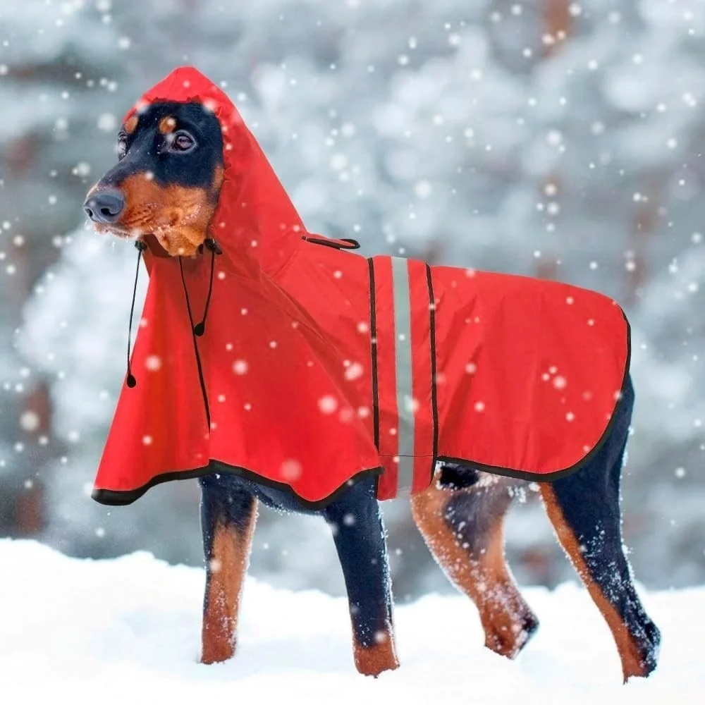 Waterproof Reflective Dog Raincoat Hooded Poncho Red NEW